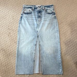 Light Blue Straight-Leg Jeans Skirt with Front Slit